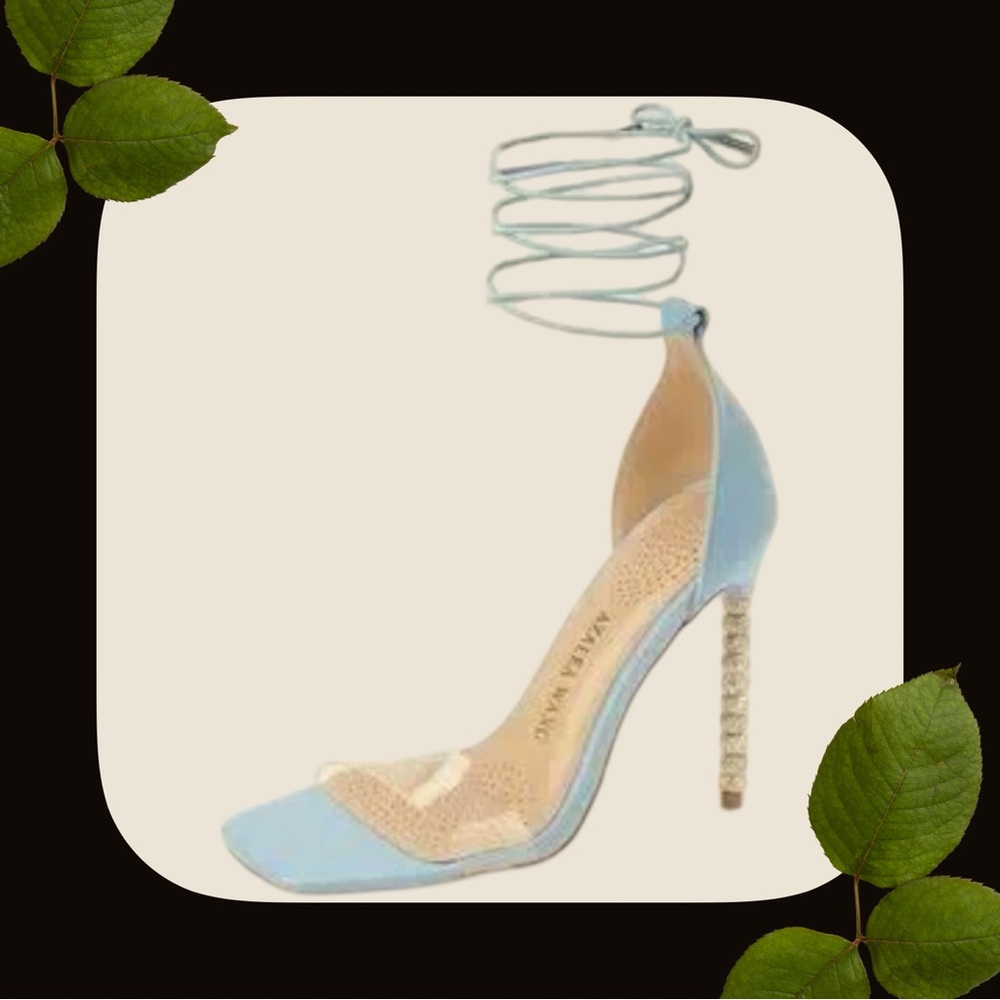 Azalea Wang SIZE 7, Elegant Blue Ankle Strap with Rhinestone Heels